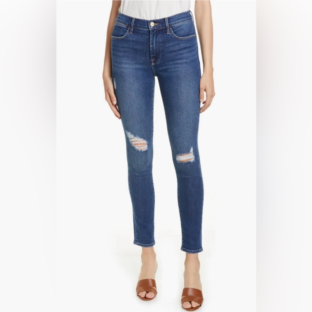 Frame Le High Skinny Distressed 5 Pocket Classic Luxury Stretch Denim Jeans